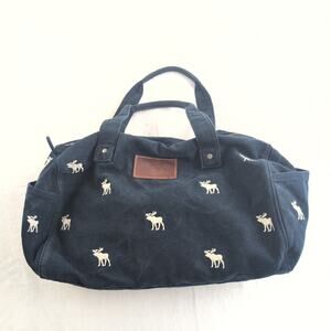 Abercrombie & Fitch Weekender Duffle Bag Embroidered Moose Navy Cotton Corduroy